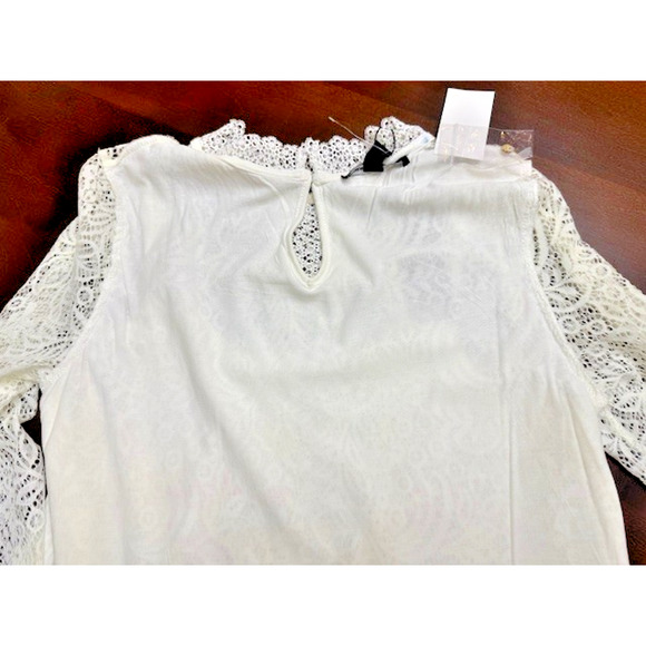 Cable & Gauge Women Lace Blouse Top Large Ruffle Mock Neck Ivory Soft Lining NEW - Picture 12 of 13